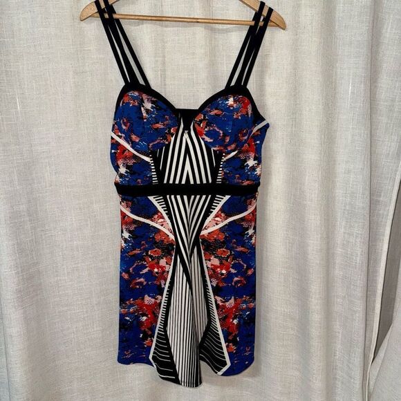 Material Girl Womens Babydoll Bustier Dress Size XL Blue Abstract Strappy Y2K - Picture 15 of 16